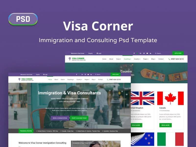 Visa Corner | Immigration and Consulting Psd Template - PSD Template | Gambolthemes