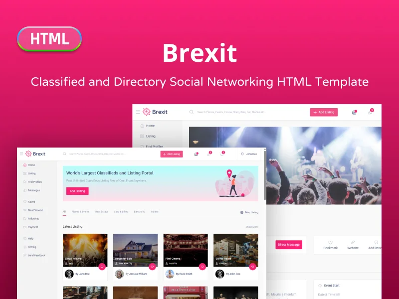 Brexit - Classified and Directory Social Networking HTML Template - HTML Templates | Gambolthemes