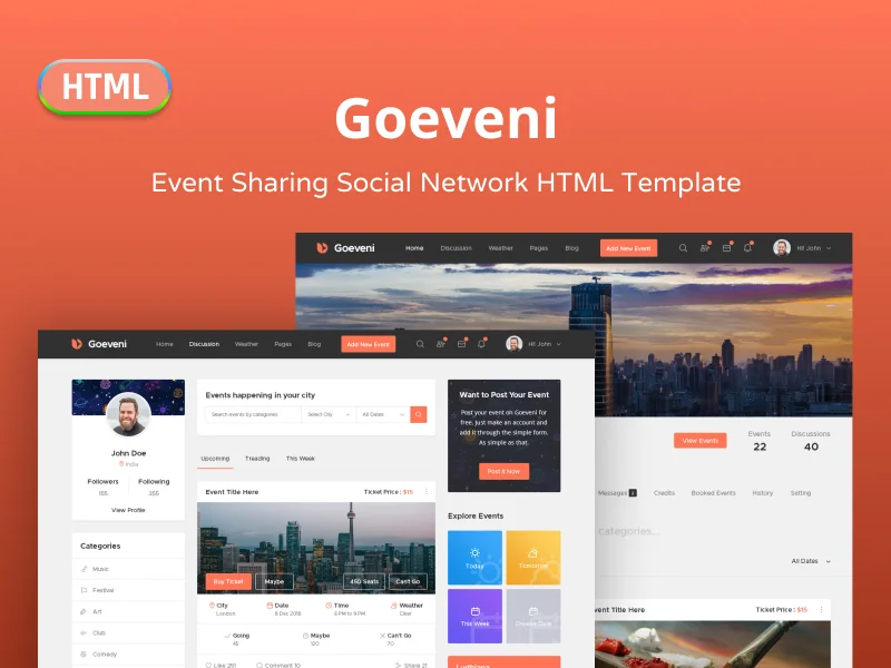 Goeveni - Event Sharing Social Network Html Template - HTML Templates | Gambolthemes