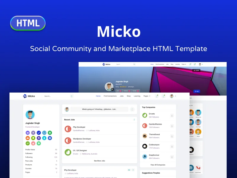 Micko - Social Community and Marketplace HTML Template - HTML Templates | Gambolthemes