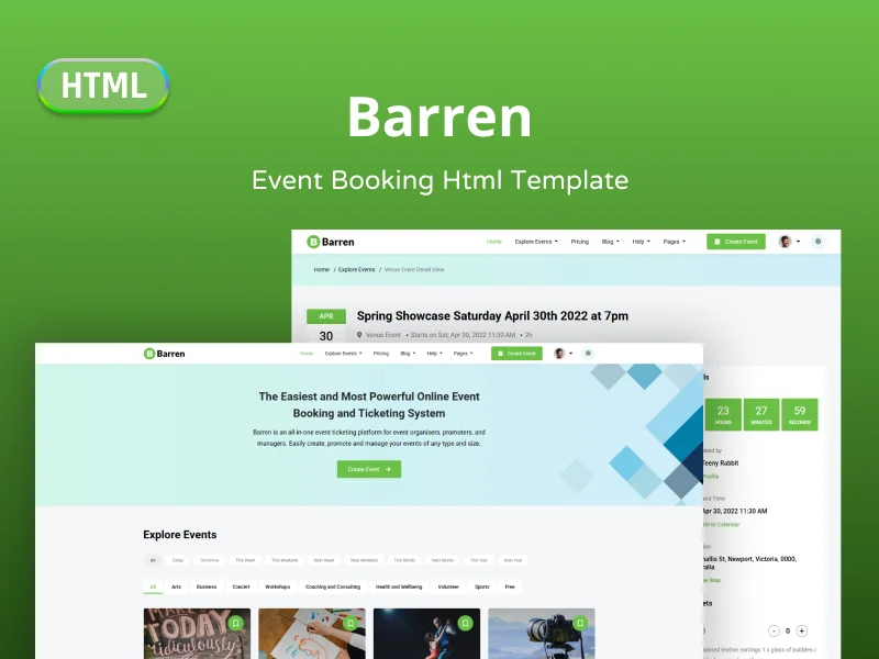 Barren - Event Booking Html Template - HTML Templates | Gambolthemes