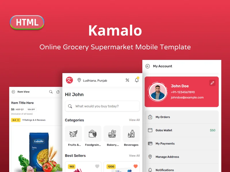 Kamalo - Online Grocery Supermarket Mobile Template - HTML Templates | Gambolthemes