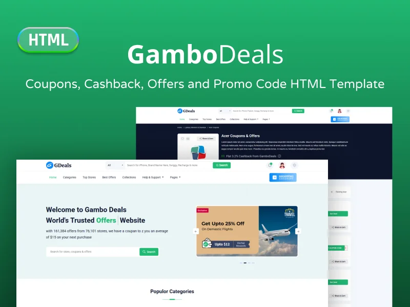 GamboDeals - Coupons, Cashback, Offers and Promo Code HTML Template - HTML Templates | Gambolthemes