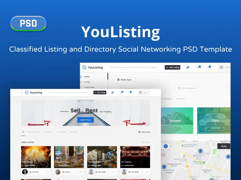 YouListing - Classified Listing and Directory Social Networking PSD Template - PSD Template | Gambolthemes