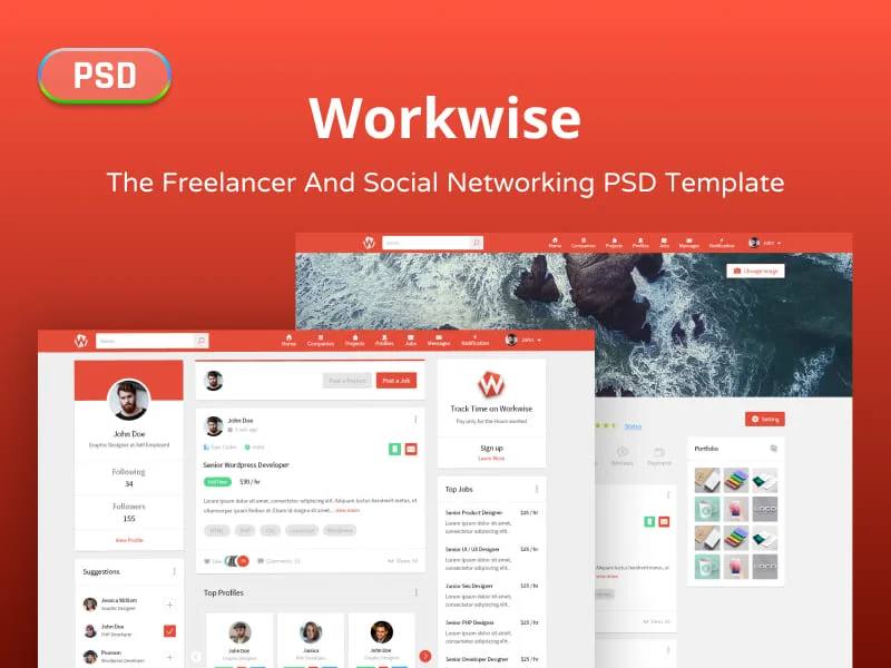 Workwise - The Freelancer And Social Networking PSD Template - PSD Template | Gambolthemes