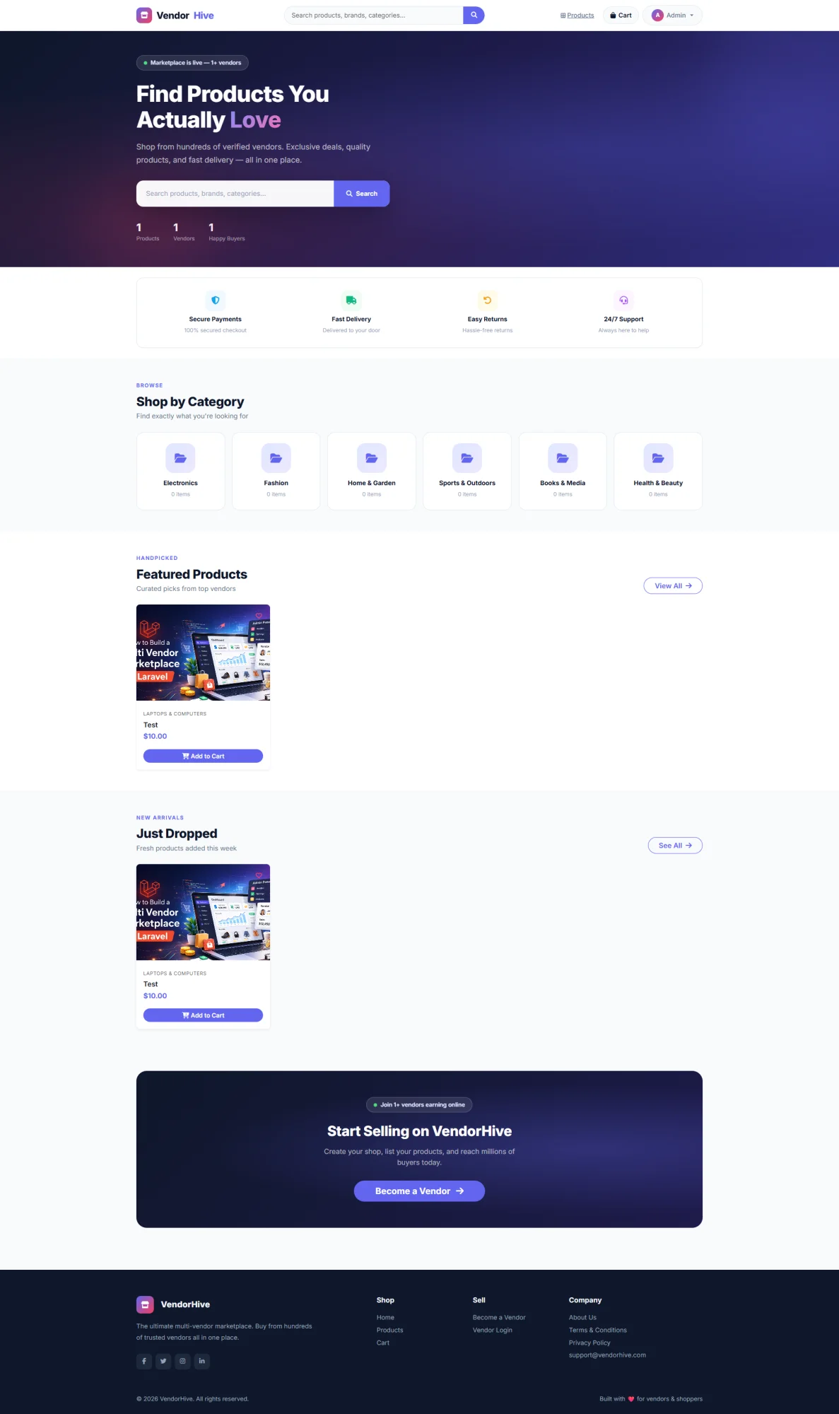 VendorHive — Multi-Vendor Marketplace Package for Laravel