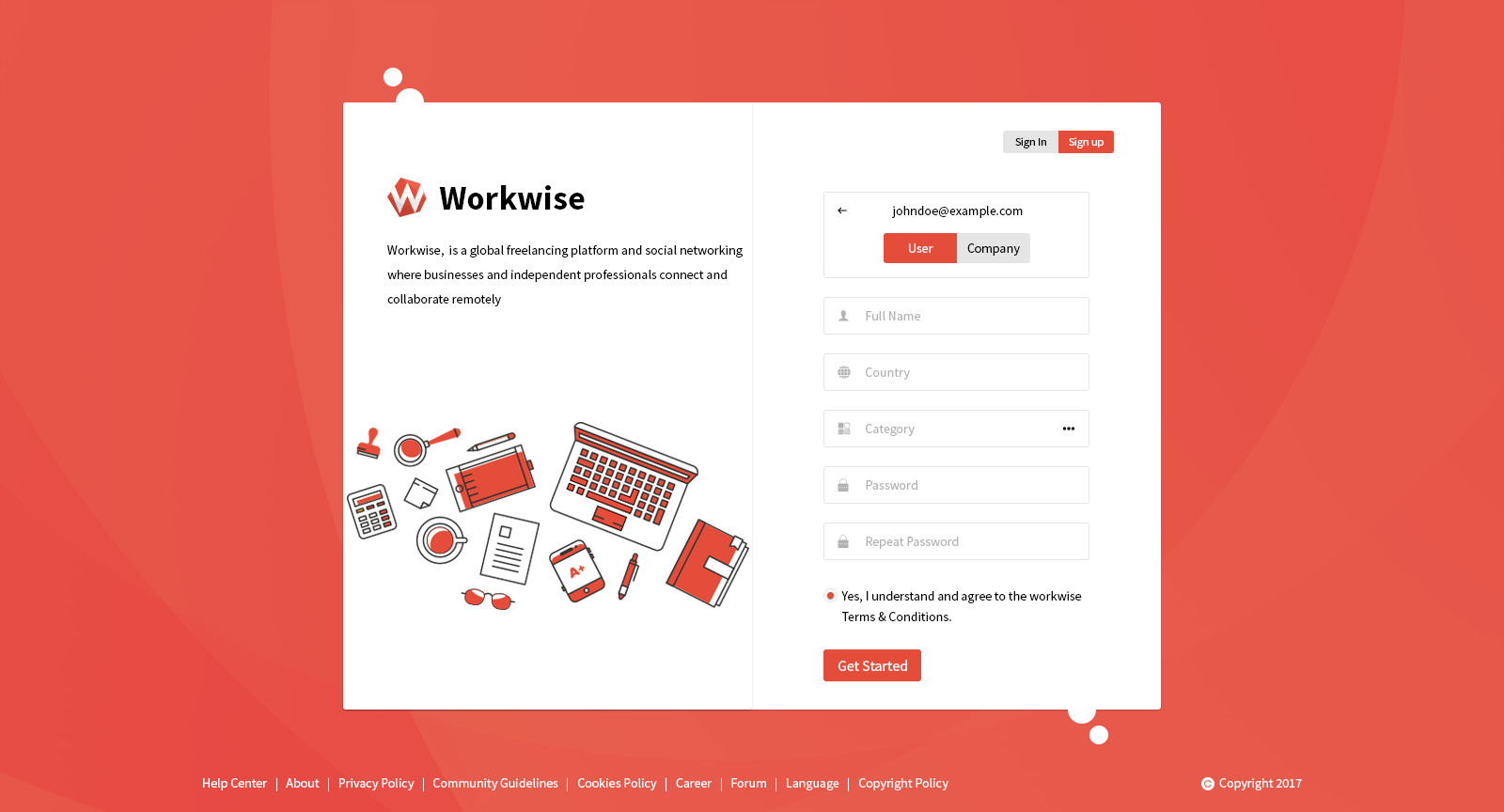 Workwise - The Freelancer And Social Networking PSD Template
