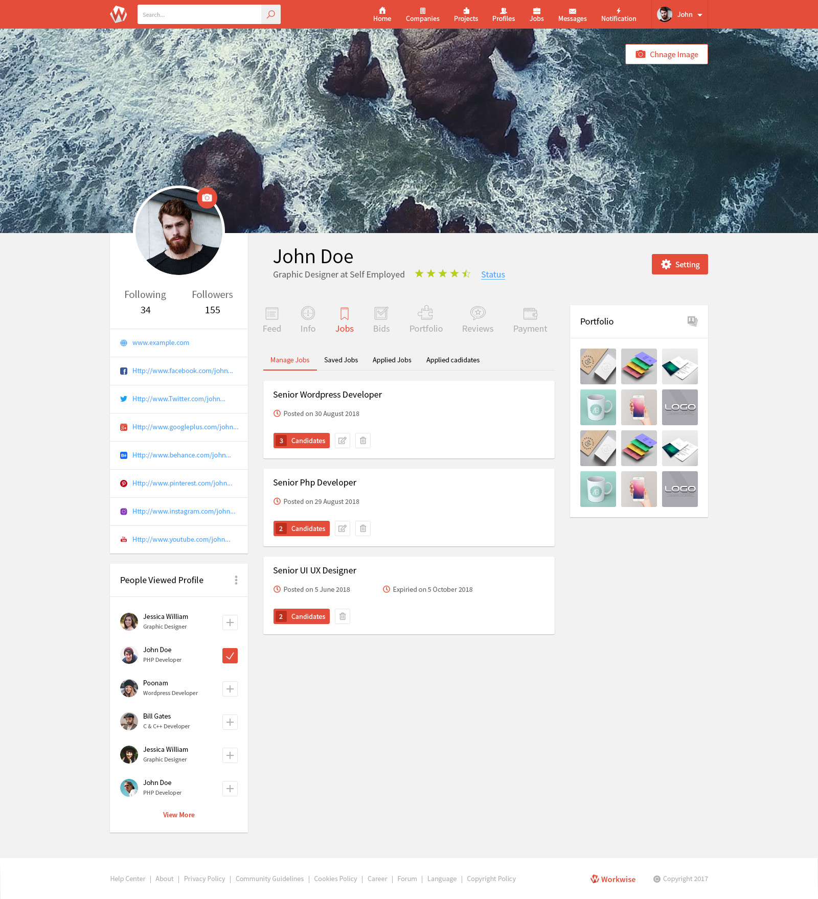 Workwise - The Freelancer And Social Networking PSD Template