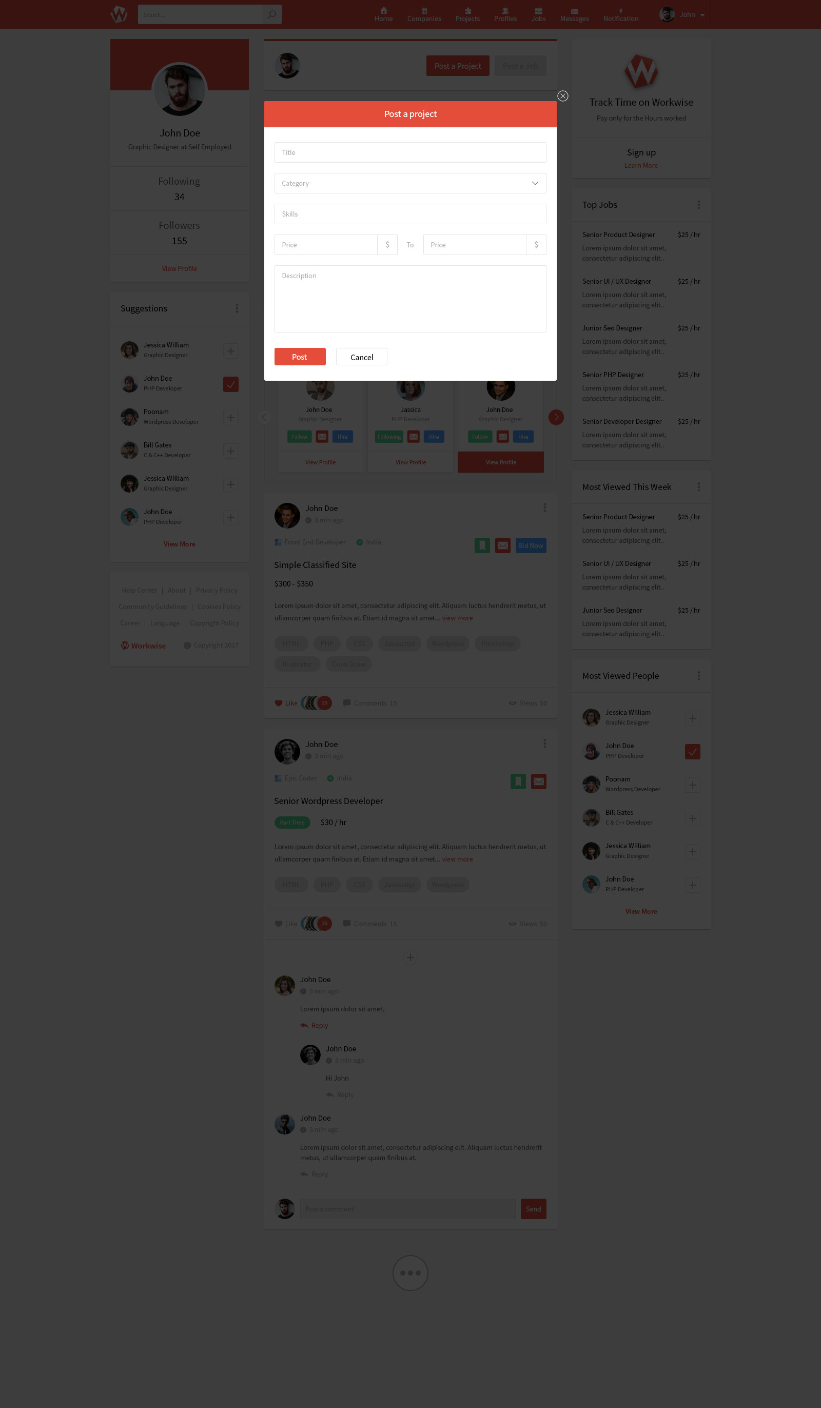 Workwise - The Freelancer And Social Networking PSD Template
